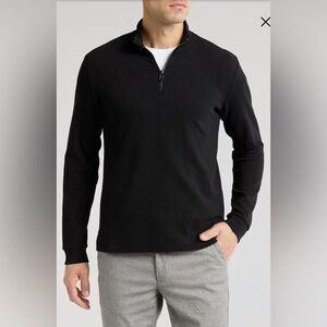Boss Black Label Men's Quarter Zip-Up Mock Neck Sweater in Black, Size XL